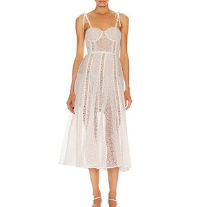 Self-Portrait White Lace Midi Dress